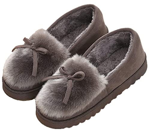 Pantofole da Donna Inverno All'aperto Caldo Peluche Morbido Impermeabile Ecopelliccia per la casa con Pantofole Mocassini,Grigio-F,37 EU