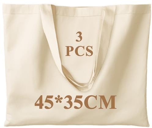 Scettar 3 pcs Set Stofftaschen zum Bemalen 45x35cm Baumwolltaschen Unbedruckt aus Baumwolle DIY Stoffbeutel für Kinder & Erwachsene Wiederverwendbare Einkaufstaschen mit langen Henkeln