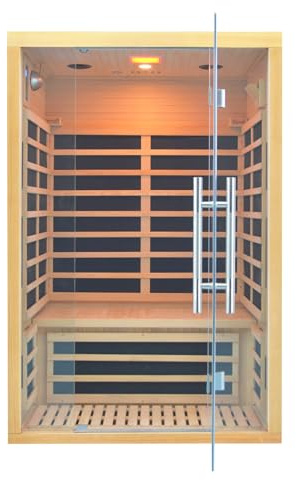 Infrarot Heimsauna für 2 Personen – EMF-arm aus kanadischer Hemlocktanne mit 10 Carbon-Heizelementen, LCD-Touchpanel, Bluetooth-Lautsprechern & 8mm Sicherheitsglastür (230V, 2000W)