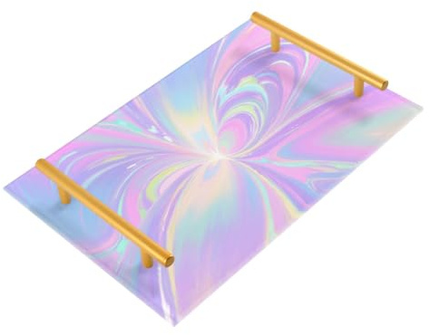 Bandeja de cafetería decorativa abstracta irregular de colores con asas para servir alimentos, joyas, perfumes, para servir charolas para servir modernas