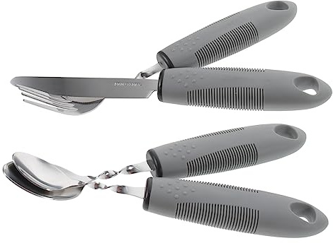 UTHCLO Utensilios Adaptativos Antideslizantes Inoxidable con Mango Flexible para Adultos Mayores Cubiertos Ergonómicos para Asistencia Alimentación y Control de Temblores para Cuidado de