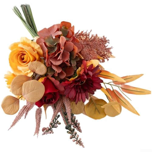 SMZhomeone Bouquet artificiel d'hortensia orange automnal, fleurs artificielles, pour décoration de mariage et d'intérieur