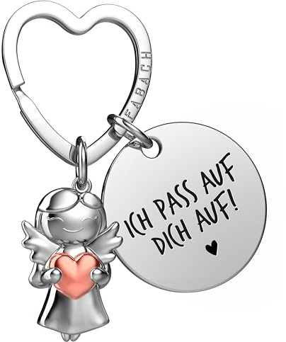 FABACH Schutzengel Schlüsselanhänger mit Herz und Gravur - Engel Glücksbringer mit Botschaft - Ich liebe dich Geschenk für Partner oder Freundin