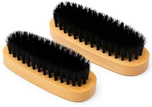 PARENCE.- Lot de 2 brosses à Chaussures en Bois – Poils Noirs Semi-durs – 14x5x3 cm – Brosse Entretien Cuir, Daim et Nubuck – Manche Ergonomique - 2 Pièces