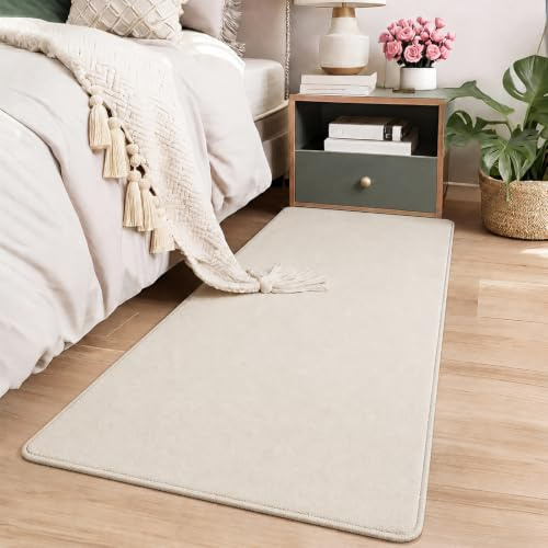 Homcomodar Small Rugs for Bedroom 60X120cm Fluffy Soft Bedside Rugs Beige Bedroom Carpet Non Slip Runner Rugs for Hallways Entrance Laundry Living Room Kids Room