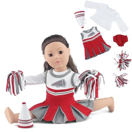 Emily Rose 18 Inch Doll Cheerleader Outfit – 5 Pc Doll Cheer Uniform Set with Dress, Pom Poms, Megaphone & Shirt – Fits American Girl Dolls & Most 18 Dolls – Cheerleading Doll Clothes Gift Set