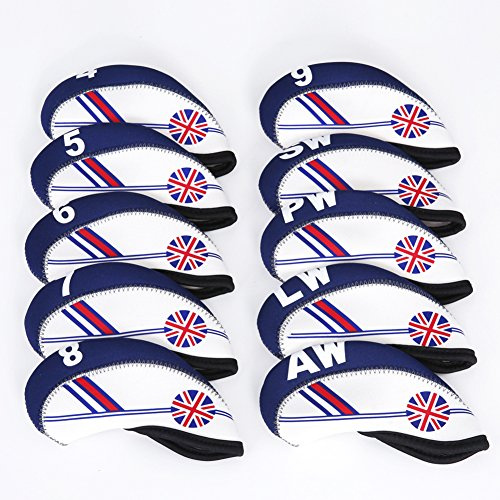 TOHMLAPE 10pcs UK Flag Patterned Neoprene Golf Club Iron Head Covers Set