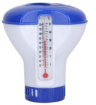 Schwimmender Chlorspender, Halterung für Brom-Tabletten bis zu 5 Zoll (12,7 cm), große Kapazität, mit verstellbarem Dosierfenster (1, mit Thermometer)