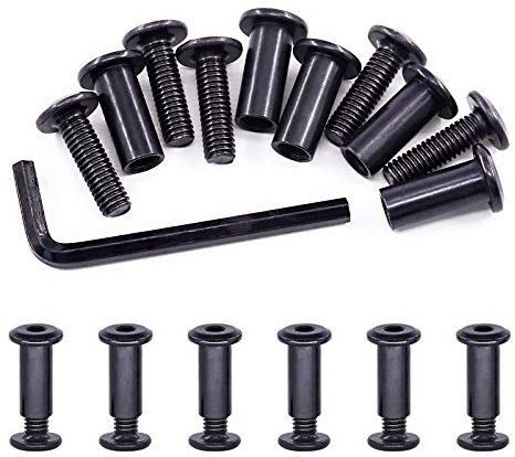 Swpeet Lot de 25 boulons hexagonaux M6 x 20 mm en acier carbone noir avec 1 clé Allen, tige de vis pour meubles, boucle de ceinture à tête longue, boulons de reliure en cuir