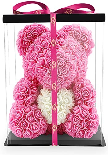 NADIR Rosen Bär Blumenbär mit Geschenkbox, Geburtstagsgeschenk für Frauen, Geschenk für Freundin zum Geburtstag Jahrestag, Rose Bear Teddybär, Geschenk Hochzeitstag