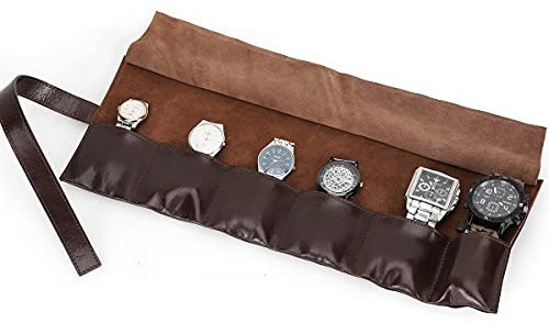 CONTACTS Uhrenrolle aus echtem Leder, tragbare Bandtasche mit 6 Fächern, für Herrenuhren, Aufbewahrungsbox, Reisetasche, Behälter, Beutel, Vintage (Kaffee)