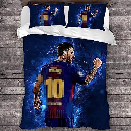 Bettwäsche-Set, 3D Drucken Fußballstar, Set mit Kissenbezug und Bettbezug, Bettwäsche, Zipper Öffnen und Schließen, Geschenke für Kinder (A06,135x200cm(80x80))