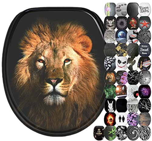 Sanilo Abattant WC avec frein de chute et libération rapide, Siège de WC amovible par simple pression sur un bouton, Montage facile par le haut (Lion)