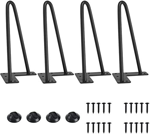 Heavy-Duty Hairpin Coffee Table Legs Diameter 3/8” with Screws and 4pcs Bonus Rubber Floor Protectors, Metal Home DIY Projects for TV Stand, Sofa, Cabinet, etc with Rubber Floor Protectors (8inch)