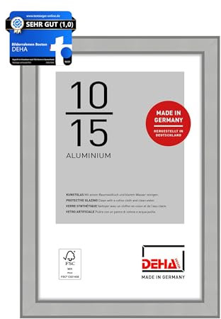 DEHA Design marco de fotos, 10 x 15 cm, Aluminio, Plata mate, Marco de fotospara colocaren formato vertical y apaisado, vidrio sintético irrompible, Boston