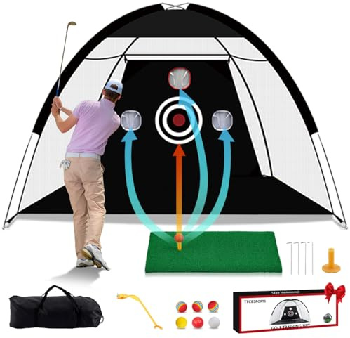 TTCB Sports Rete da Golf 10x7FT con 6 palline, 1 correttore di oscillazione, Perfetta per interni ed esterni, Ideale per l'allenamento di swing e chipping in giardino o campo pratica (3x2,1x1,8m)