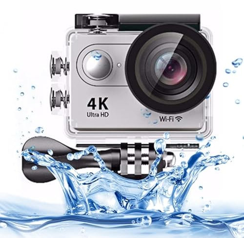 Action Camera 4K Ultra HD 1080P 12MP 2 inch LCD Screen WiFi Sports Camera, 170 Degrees Wide Angle Lens, 30m Waterproof, Remote Control, Rechargeable Batteries and Accessories Kit (Silver)