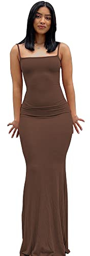 TOFBS Donna Marrone Bodycon Maxi Dress Senza Maniche Senza Schienale Abito da Festa Abito da Cocktail Vestito Donna Estiva M