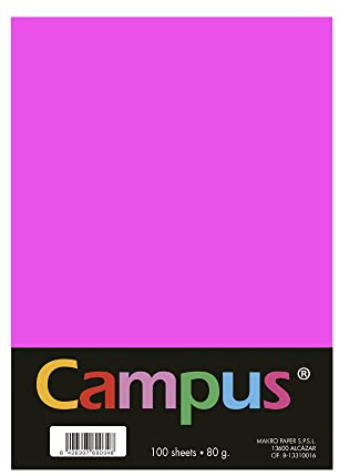 Campus - Papel de Colores A4 100 Unidades, 80g/m², 210 x 297 mm. Papeles A4 de colores con tacto suave, perfectas para encuadernación, oficina, dibujo y manualidades. Color Rosa Neón