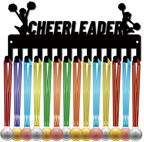 CREATCABIN Cheerleader-Medaillenhalter Medaillenaufhänger Sport Auszeichnungen Eisen Kleine Halterung Dekor Mit 14 Haken Für Wand Zuhause Abzeichen Rennen Laufen Gymnastik Schwimmen Schwarz,29x13cm