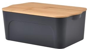 Homéa Essentiel Scatola in plastica con coperchio in bambù, 5 l, grigio e beige, L 28 x L 18 x H 10,5 cm
