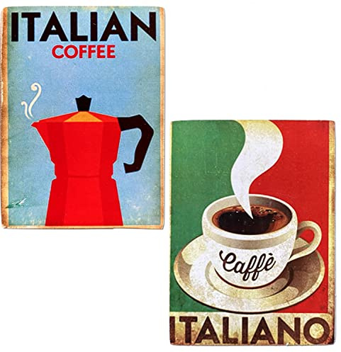 KUSTOM ART Set 2 Calamite (magnete) Serie Italian Coffee Caffè Cafè Stile Vintage per Frigorifero/Garage/Bar. Stampa su Legno 10x6 cm