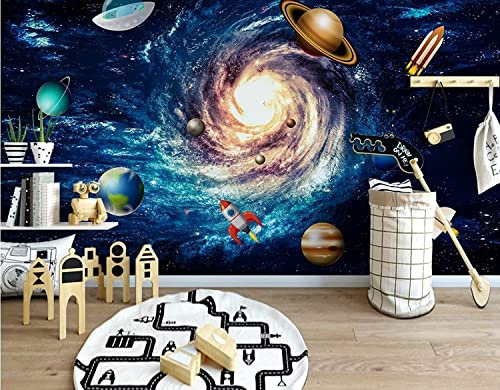 3D-Wandtapete Für Mädchen-Schlafzimmer Weltraum-Galaxie-Planet Tapete Wandbild 3D Abziehen Und Aufkleben Selbstklebender Wandaufkleber Kinderzimmer Jungenzimmer Dekorier 400 (Breite) x 280 (Höhe) cm
