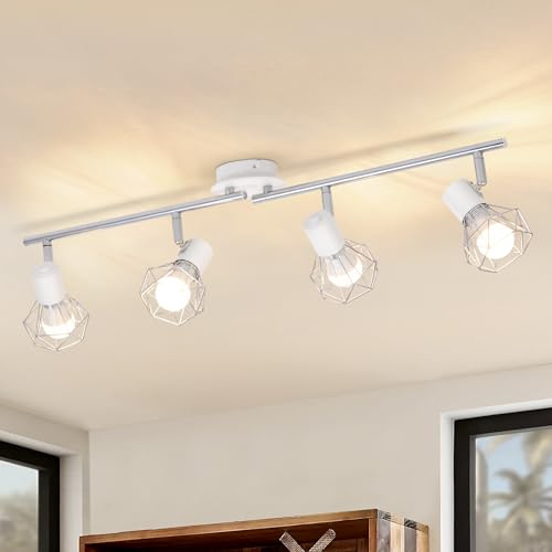 Glitzerlife Deckenstrahler 4 Flammig Vintage Deckenspots Deckenleuchte | Industrie Retro E14 Deckenlampe Schwenkbar 350°Weiß Metall Hell innen Küchenlampe für Wohnzimmerlampe Kinderzimmer