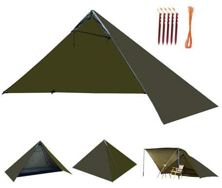 Onewind Lightweight Shelter, Solitary Shelter Cape Emergency Survival Shelter Bushcraft Poncho Tent Ultralight Minimalist Shelter for Camping Hiking Backpacking Bug Out Bag, OD Green