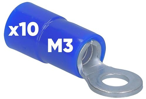 Pack of 10 Kalitec RKSBM3 Ring Cable Lug 1.5 - 2.5 mm² I Partially Insulated M3 Blue I Copper I PVC Collar I for Connecting Cables or Strands I Cable Lug I Cable Connector I Protects Electrical