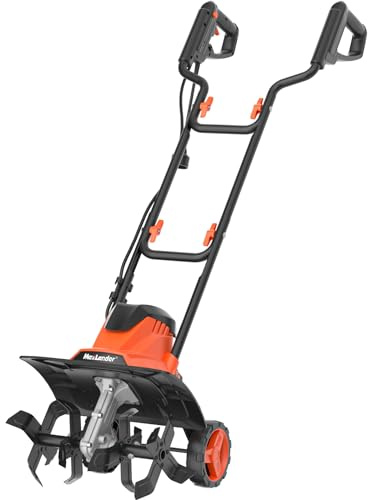 MAXLANDER Electric Garden Tiller Cultivator, 14 Inch 12 Amp Corded Tiller for Gardening with Foldable Handle, 4 Steel Tines, Garden Rototiller with Wheels for Lawn Yard Soil Cultivation