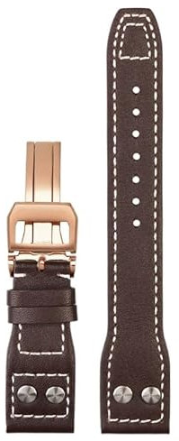 GeRnie 21 mm 22 mm echtes Leder-Nieten-Armband, passend for braun-blaues Rindsleder-Uhrenarmband (Color : Brown rose gold, Size : 21mm)