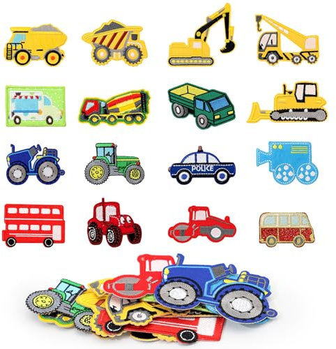 16 Stück Bügelflicken Kinder, Flicken Zum Aufbügeln Kinder, Baufahrzeug Patch Kit, Bestickte Aufnäher Kinder für T-shirt, Jacken, Jeans, Kleidung Taschen, Reparieren Sie das Loch
