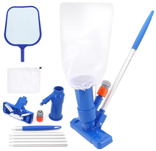 Seahelms Set di pulizia per piscina portatile, per la pulizia della piscina con rete da pesca a sacchetto, per la pulizia di fontane da laghetto, foglie, dolore, sabbia (A)