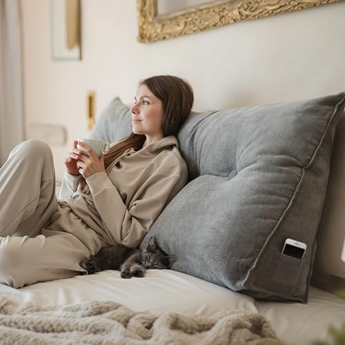 Björn&Schiller cojín de Respaldo, cojín de Lectura para Cama y sofá, Almohada de Lectura para Cama (Gris, 120 cm)