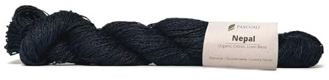 Pascuali Nepal | Strickwolle aus 60% Baumwolle (Bio), 40% Leinen, zum Stricken und Häkeln, Farbe: Schwarz 12