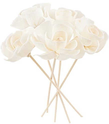 YOLUFER 5 Pcs Flower Scent Diffuser, Natural Flower Scent Oil Diffuser Sticks, Aromatherapys Reed Flowers for Home, Bathroom, Office (Camellia), White, KA027-YON-YB