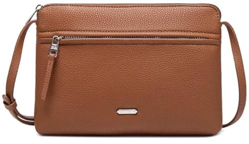 David Jones - Damen Kleine Umhängetasche - Flache Handtasche PU Leder Frau - Elegante Tasche Klassische Crossbody Bag - Einfache Abendtasche Mehrere Taschen - Alltag Reise Shopping Party - Cognac