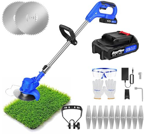 260W Electric Grass Trimmer 21V 1500mAh Cordless Full Functional Handle Lawn String Trimmer Anti-slip Handle Weed Trimmer Telescopic Rod Multi-Purpose Grass Cutter for Garden, Blue