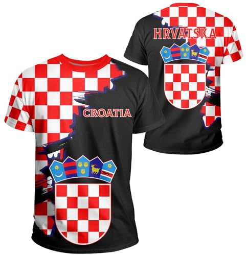 YuanDiann 2024 Coppa Europea Calcio T Camicie Croazia Fan Sport Casual Stampa Bandiere nazionali Manica Corta Uomini Donne Bambini Asciugatura Rapida Maglia Traspirante, 6#, M