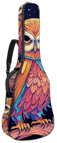 Große schöne Gitarrenkoffer, wasserdichte Gitarrentasche mit Schwamm-Schutzschicht, Farbzeichnung Eule, Mehrfarbig Nr. 04, 42.9x16.9x4.7 in, Gitarrentasche