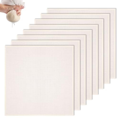 8 Stück Passiertuch 50x50cm Käsetuch Waschbares Leinentuch Ungebleichtes Cheesecloth Wiederverwendbar Seihtuch mit Vernähten Kanten Mehrzweck für Lebensmittelfiltration Obstsaft Beeren Käse Tofu