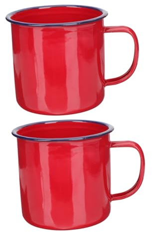 Ciieeo Set 2 Tazze Vintage in Smalto Rosso 500ml, Resistenti e Creative per Uso Quotidiano e Feste, Coppe Stile Retrò come Regalo Originale