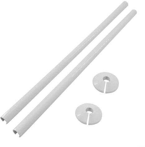 HOHOVYVY Set of 2 Radiator Pipe Covers White, Radiator Pipe Covers + Pipe Collars, 15 x 500 mm/15 mm, Pipe Collars, White, Black