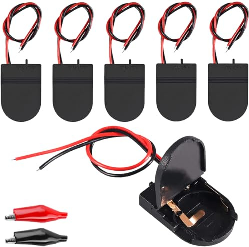 MKBKLLJY 6St. CR2032 1X3V Batteriehalter Batterieaufbewahrungsboxen Abdeckung Schwarzer Knopfzellenbatteriehalter Batteriehalter mit Schalter Drähte EIN-Aus-Schalter Krokodilklemmen für Türklingel