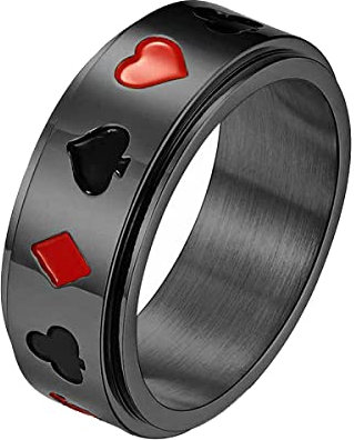 Herrenringe, 8 mm Edelstahl-Drehring für Männer, Punk-Vintage-Glücksspielkarten-Poker-Design-Ring, Herren-Accessoires