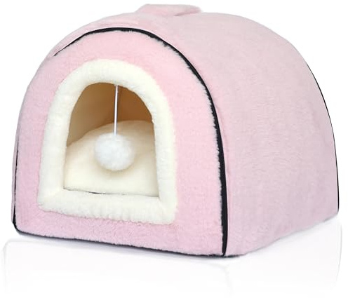 OMIVIER Niche pour Chat d'intérieur – Niche Pliable – Fond antidérapant et résistant à l'eau – Maison pour Chats d'intérieur ou Petits Chiens, Tente pour Chaton, lit pour Lapin (Rose, Taille L : 44 x