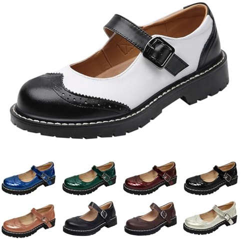 Damen Plattform Mary Janes Schuhe weiches Kunstleder Sweet Toe Knöchel Lolita Gothic Plateau Kleid Pumps Schuhe Chunky Plateauschuhe, Lackleder
