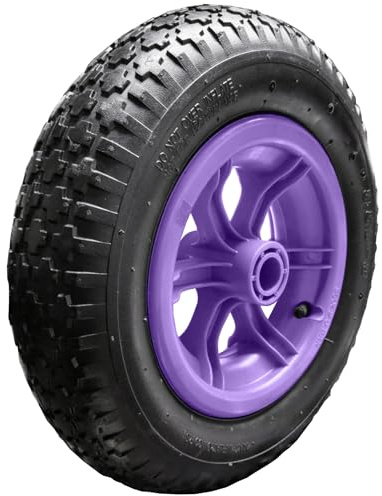 14 350mm Pneumatic Wheelbarrow Wheel with 25mm (1) Bore Spoked Centre for Wheelbarrow Truck or Trolley - Purple Lilac