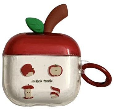 SCJLSDA Custodia protettiva per AirPods 4 carina, squisito motivo mela rossa kawaii, creativa e trasparente, per donne e ragazzi